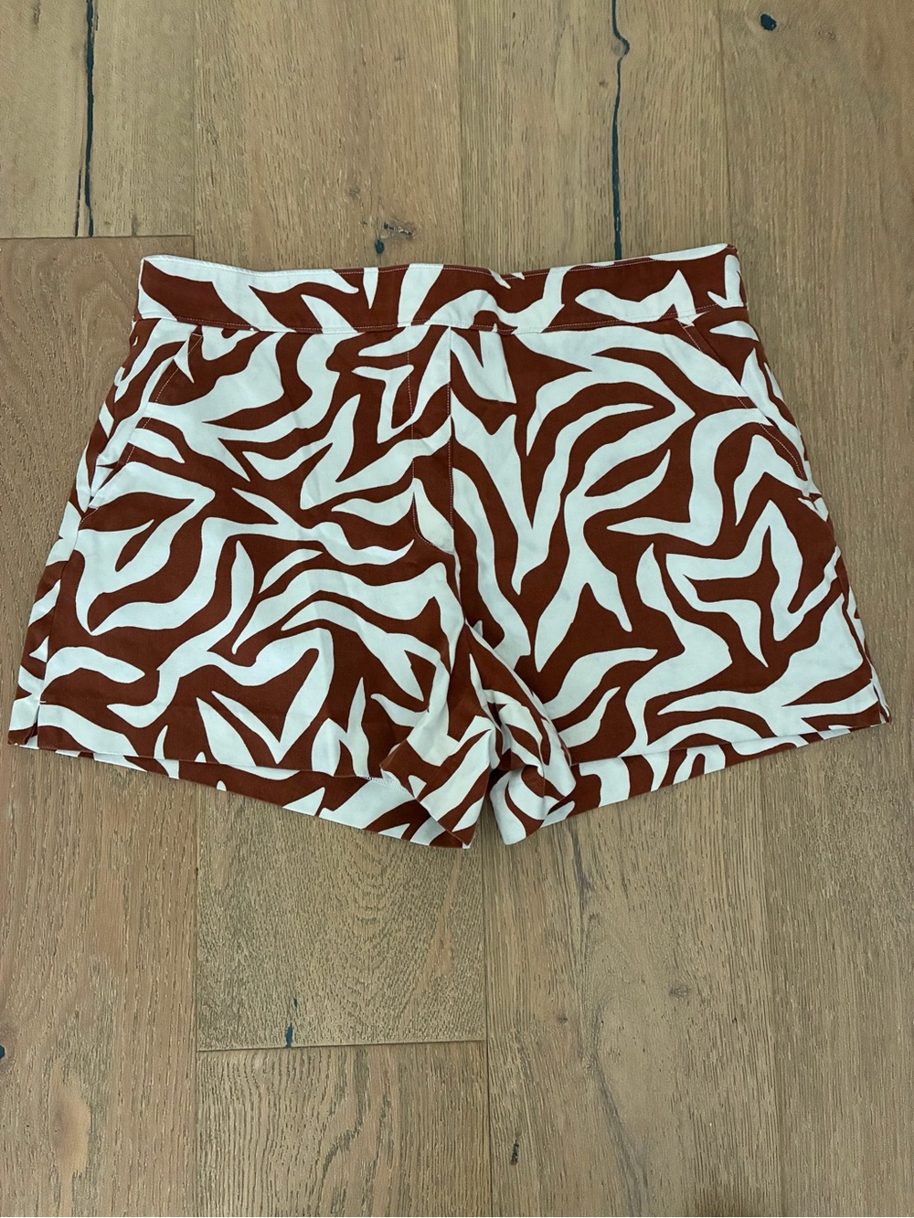 SPANX Rust and White High-Waist Zebra-Print Shorts